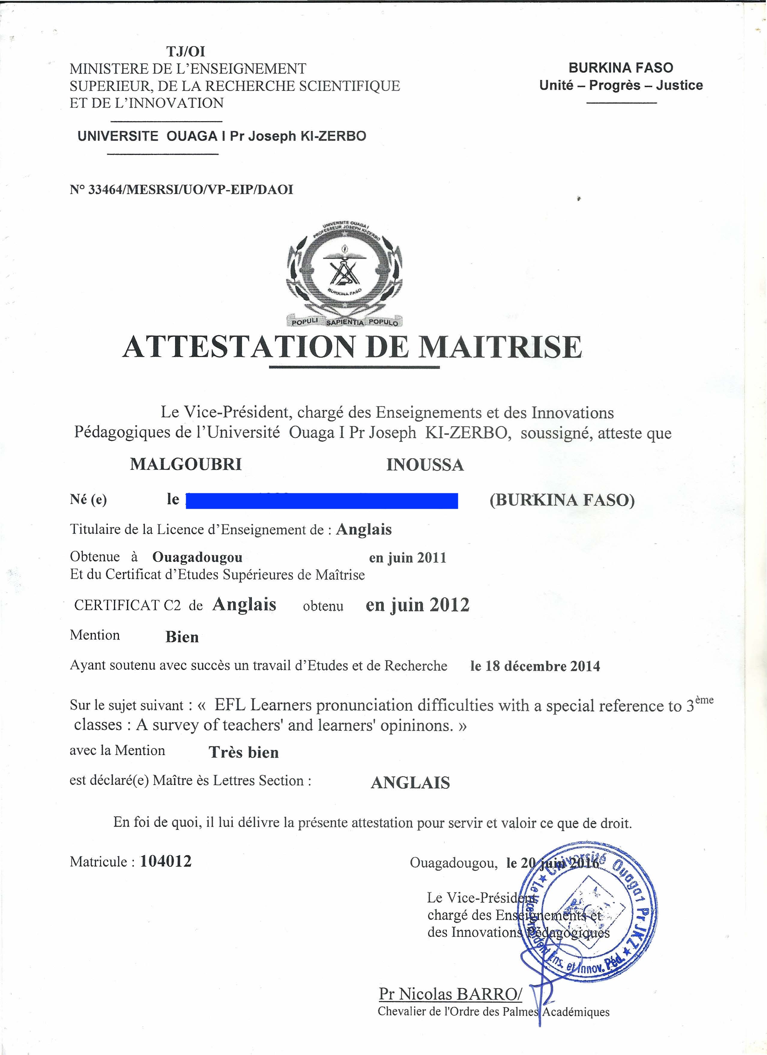 Maîtrise Degree